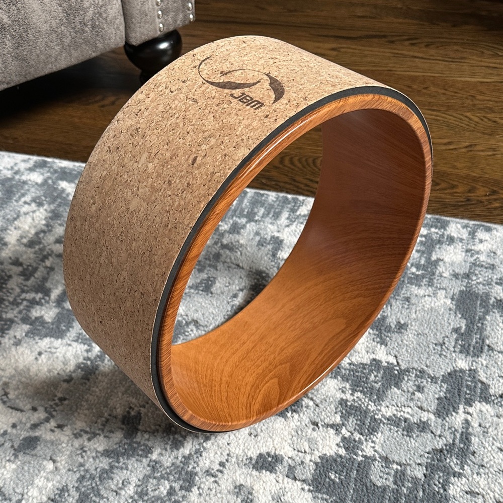 JBM Cork and Wood-Tone Yoga Wheel – Natural Cork Finish